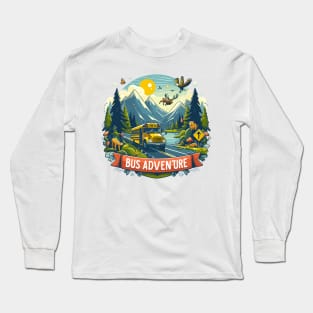 School Bus On A Mountain Road, Bus Adventure Long Sleeve T-Shirt